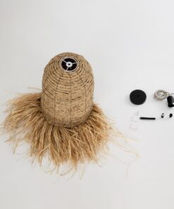 GloboStar® PORTOFERRAIO 02170 Boho Κρεμαστό Φωτιστικό Οροφής Μονόφωτο 1 x E27 AC220-240V IP20 – Φ30 x Υ70cm – Μπεζ Ξύλινο Μπαμπού Πλέγμα Καμπάνα – 5 Χρόνια Εγγύηση