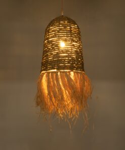 GloboStar® PORTOFERRAIO 02170 Boho Κρεμαστό Φωτιστικό Οροφής Μονόφωτο 1 x E27 AC220-240V IP20 – Φ30 x Υ70cm – Μπεζ Ξύλινο Μπαμπού Πλέγμα Καμπάνα – 5 Χρόνια Εγγύηση