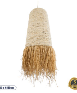 GloboStar® AREMBEPE 02171 Boho Κρεμαστό Φωτιστικό Οροφής Μονόφωτο 1 x E27 AC220-240V IP20 – Φ50 x Υ150cm – Μπεζ Φυσική Ράφια Νήμα Πλέγμα Καμπάνα – 5 Χρόνια Εγγύηση