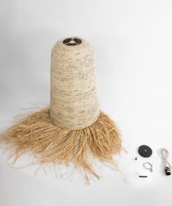 GloboStar® AREMBEPE 02171 Boho Κρεμαστό Φωτιστικό Οροφής Μονόφωτο 1 x E27 AC220-240V IP20 – Φ50 x Υ150cm – Μπεζ Φυσική Ράφια Νήμα Πλέγμα Καμπάνα – 5 Χρόνια Εγγύηση