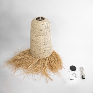 GloboStar® AREMBEPE 02171 Boho Κρεμαστό Φωτιστικό Οροφής Μονόφωτο 1 x E27 AC220-240V IP20 – Φ50 x Υ150cm – Μπεζ Φυσική Ράφια Νήμα Πλέγμα Καμπάνα – 5 Χρόνια Εγγύηση