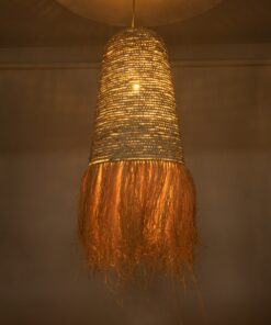 GloboStar® AREMBEPE 02171 Boho Κρεμαστό Φωτιστικό Οροφής Μονόφωτο 1 x E27 AC220-240V IP20 – Φ50 x Υ150cm – Μπεζ Φυσική Ράφια Νήμα Πλέγμα Καμπάνα – 5 Χρόνια Εγγύηση