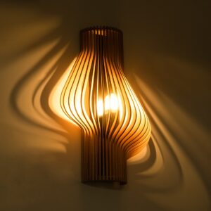 GloboStar® MIHIRO 02174 Boho Φωτιστικό Τοίχου – Απλίκα Μονόφωτο 1 x E27 AC 220-240V IP20 – Μ25 x Π13 x Υ40cm – Καφέ Ξύλινο Πλέγμα – 5 Χρόνια Εγγύηση