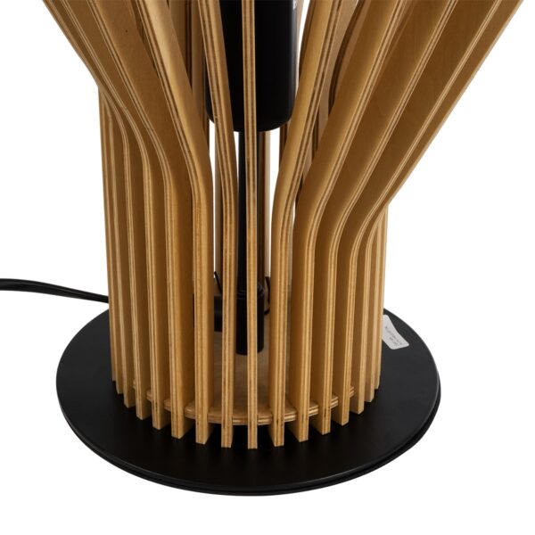 GloboStar® MIHIRO 02176 Boho Επιτραπέζιο Φωτιστικό Μονόφωτο 1 x E27 AC220-240V IP20 – Φ33 x Υ57cm – Καφέ Ξύλινο με Μαύρη Μεταλλική Βάση Πλέγμα – 5 Χρόνια Εγγύηση