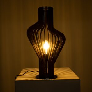 GloboStar® MIHIRO 02177 Boho Επιτραπέζιο Φωτιστικό Μονόφωτο 1 x E27 AC220-240V IP20 – Φ33 x Υ57cm – Καφέ Σκούρο Ξύλινο με Μαύρη Μεταλλική Βάση Πλέγμα – 5 Χρόνια Εγγύηση