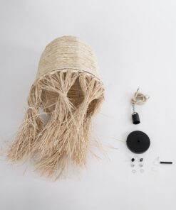 GloboStar® AREMBEPE 02178 Boho Κρεμαστό Φωτιστικό Οροφής Μονόφωτο 1 x E27 AC220-240V IP20 – Φ34 x Υ70cm – Μπεζ Φυσική Ράφια Νήμα Πλέγμα Καμπάνα – 5 Χρόνια Εγγύηση