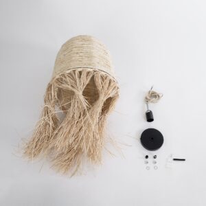 GloboStar® AREMBEPE 02178 Boho Κρεμαστό Φωτιστικό Οροφής Μονόφωτο 1 x E27 AC220-240V IP20 – Φ34 x Υ70cm – Μπεζ Φυσική Ράφια Νήμα Πλέγμα Καμπάνα – 5 Χρόνια Εγγύηση