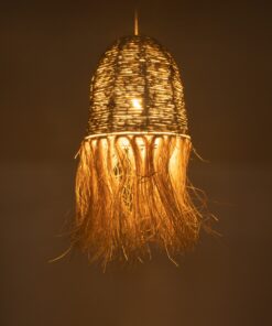 GloboStar® AREMBEPE 02178 Boho Κρεμαστό Φωτιστικό Οροφής Μονόφωτο 1 x E27 AC220-240V IP20 – Φ34 x Υ70cm – Μπεζ Φυσική Ράφια Νήμα Πλέγμα Καμπάνα – 5 Χρόνια Εγγύηση