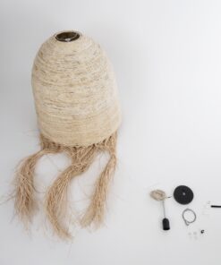 GloboStar® AREMBEPE 02179 Boho Κρεμαστό Φωτιστικό Οροφής Μονόφωτο 1 x E27 AC220-240V IP20 – Φ60 x Υ130cm – Μπεζ Φυσική Ράφια Νήμα Πλέγμα Καμπάνα – 5 Χρόνια Εγγύηση