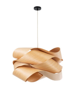 GloboStar® SARDIGNA 02180 Boho Κρεμαστό Φωτιστικό Οροφής Μονόφωτο 1 x E27 AC220-240V IP20 – Φ60 x Υ30cm – Καφέ Λεπτό Φύλλο Ξύλου Πλέγμα – 5 Χρόνια Εγγύηση