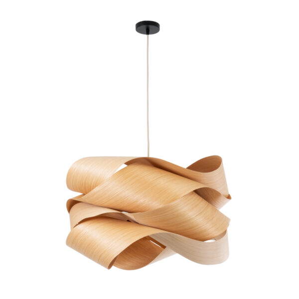 GloboStar® SARDIGNA 02180 Boho Κρεμαστό Φωτιστικό Οροφής Μονόφωτο 1 x E27 AC220-240V IP20 – Φ60 x Υ30cm – Καφέ Λεπτό Φύλλο Ξύλου Πλέγμα – 5 Χρόνια Εγγύηση