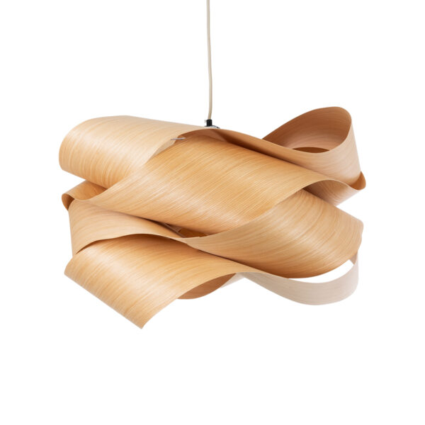 GloboStar® SARDIGNA 02180 Boho Κρεμαστό Φωτιστικό Οροφής Μονόφωτο 1 x E27 AC220-240V IP20 – Φ60 x Υ30cm – Καφέ Λεπτό Φύλλο Ξύλου Πλέγμα – 5 Χρόνια Εγγύηση