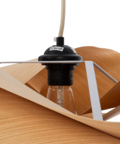 GloboStar® SARDIGNA 02180 Boho Κρεμαστό Φωτιστικό Οροφής Μονόφωτο 1 x E27 AC220-240V IP20 – Φ60 x Υ30cm – Καφέ Λεπτό Φύλλο Ξύλου Πλέγμα – 5 Χρόνια Εγγύηση