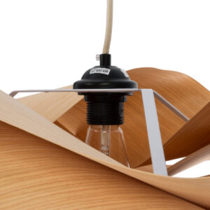 GloboStar® SARDIGNA 02180 Boho Κρεμαστό Φωτιστικό Οροφής Μονόφωτο 1 x E27 AC220-240V IP20 – Φ60 x Υ30cm – Καφέ Λεπτό Φύλλο Ξύλου Πλέγμα – 5 Χρόνια Εγγύηση