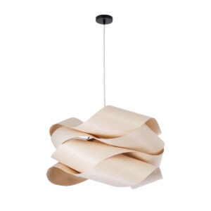 GloboStar® SARDIGNA 02181 Boho Κρεμαστό Φωτιστικό Οροφής Μονόφωτο 1 x E27 AC220-240V IP20 – Φ60 x Υ30cm – Μπεζ Λεπτό Φύλλο Ξύλου Πλέγμα – 5 Χρόνια Εγγύηση