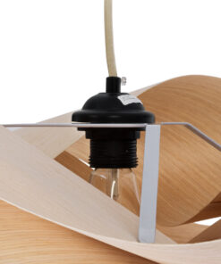 GloboStar® SARDIGNA 02181 Boho Κρεμαστό Φωτιστικό Οροφής Μονόφωτο 1 x E27 AC220-240V IP20 – Φ60 x Υ30cm – Μπεζ Λεπτό Φύλλο Ξύλου Πλέγμα – 5 Χρόνια Εγγύηση