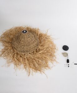 GloboStar® PORTOFERRAIO 02185 Boho Κρεμαστό Φωτιστικό Οροφής Μονόφωτο 1 x E27 AC220-240V IP20 – Φ50 x Υ80cm – Μπεζ με Καφέ Φυσική Ράφια Νήμα Πλέγμα Καμπάνα – 5 Χρόνια Εγγύηση