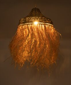 GloboStar® PORTOFERRAIO 02185 Boho Κρεμαστό Φωτιστικό Οροφής Μονόφωτο 1 x E27 AC220-240V IP20 – Φ50 x Υ80cm – Μπεζ με Καφέ Φυσική Ράφια Νήμα Πλέγμα Καμπάνα – 5 Χρόνια Εγγύηση