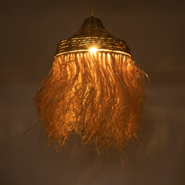GloboStar® PORTOFERRAIO 02185 Boho Κρεμαστό Φωτιστικό Οροφής Μονόφωτο 1 x E27 AC220-240V IP20 – Φ50 x Υ80cm – Μπεζ με Καφέ Φυσική Ράφια Νήμα Πλέγμα Καμπάνα – 5 Χρόνια Εγγύηση