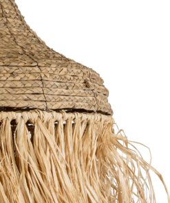 GloboStar® PORTOFERRAIO 02185 Boho Κρεμαστό Φωτιστικό Οροφής Μονόφωτο 1 x E27 AC220-240V IP20 – Φ50 x Υ80cm – Μπεζ με Καφέ Φυσική Ράφια Νήμα Πλέγμα Καμπάνα – 5 Χρόνια Εγγύηση