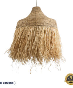 GloboStar® PORTOFERRAIO 02186 Boho Κρεμαστό Φωτιστικό Οροφής Μονόφωτο 1 x E27 AC220-240V IP20 – Φ80 x Υ120cm – Μπεζ Φυσική Ράφια Νήμα Πλέγμα Καμπάνα – 5 Χρόνια Εγγύηση