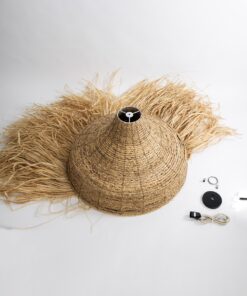 GloboStar® PORTOFERRAIO 02186 Boho Κρεμαστό Φωτιστικό Οροφής Μονόφωτο 1 x E27 AC220-240V IP20 – Φ80 x Υ120cm – Μπεζ Φυσική Ράφια Νήμα Πλέγμα Καμπάνα – 5 Χρόνια Εγγύηση