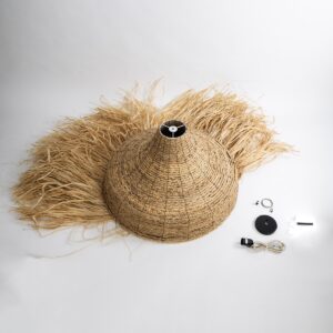 GloboStar® PORTOFERRAIO 02186 Boho Κρεμαστό Φωτιστικό Οροφής Μονόφωτο 1 x E27 AC220-240V IP20 – Φ80 x Υ120cm – Μπεζ Φυσική Ράφια Νήμα Πλέγμα Καμπάνα – 5 Χρόνια Εγγύηση