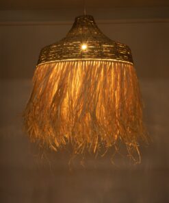 GloboStar® PORTOFERRAIO 02186 Boho Κρεμαστό Φωτιστικό Οροφής Μονόφωτο 1 x E27 AC220-240V IP20 – Φ80 x Υ120cm – Μπεζ Φυσική Ράφια Νήμα Πλέγμα Καμπάνα – 5 Χρόνια Εγγύηση