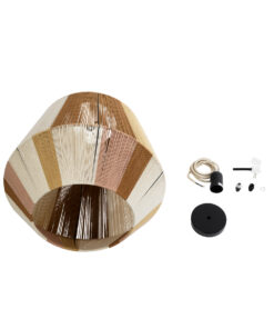 GloboStar® SALERNO 02187 Boho Κρεμαστό Φωτιστικό Οροφής Μονόφωτο 1 x E27 AC220-240V IP20 – Φ50 x Υ50cm – Μπεζ με Λευκό και Καφέ με Ροζ Λεπτό Νήμα Βαμβακερό Πλέγμα Καμπάνα – 5 Χρόνια Εγγύηση