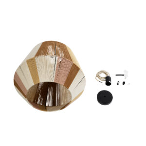 GloboStar® SALERNO 02187 Boho Κρεμαστό Φωτιστικό Οροφής Μονόφωτο 1 x E27 AC220-240V IP20 – Φ50 x Υ50cm – Μπεζ με Λευκό και Καφέ με Ροζ Λεπτό Νήμα Βαμβακερό Πλέγμα Καμπάνα – 5 Χρόνια Εγγύηση
