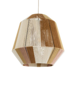 GloboStar® SALERNO 02187 Boho Κρεμαστό Φωτιστικό Οροφής Μονόφωτο 1 x E27 AC220-240V IP20 – Φ50 x Υ50cm – Μπεζ με Λευκό και Καφέ με Ροζ Λεπτό Νήμα Βαμβακερό Πλέγμα Καμπάνα – 5 Χρόνια Εγγύηση