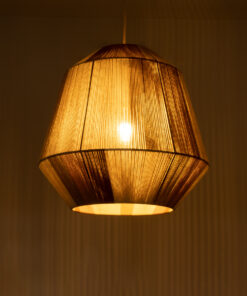 GloboStar® SALERNO 02187 Boho Κρεμαστό Φωτιστικό Οροφής Μονόφωτο 1 x E27 AC220-240V IP20 – Φ50 x Υ50cm – Μπεζ με Λευκό και Καφέ με Ροζ Λεπτό Νήμα Βαμβακερό Πλέγμα Καμπάνα – 5 Χρόνια Εγγύηση