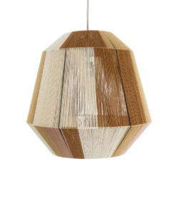 GloboStar® SALERNO 02187 Boho Κρεμαστό Φωτιστικό Οροφής Μονόφωτο 1 x E27 AC220-240V IP20 – Φ50 x Υ50cm – Μπεζ με Λευκό και Καφέ με Ροζ Λεπτό Νήμα Βαμβακερό Πλέγμα Καμπάνα – 5 Χρόνια Εγγύηση