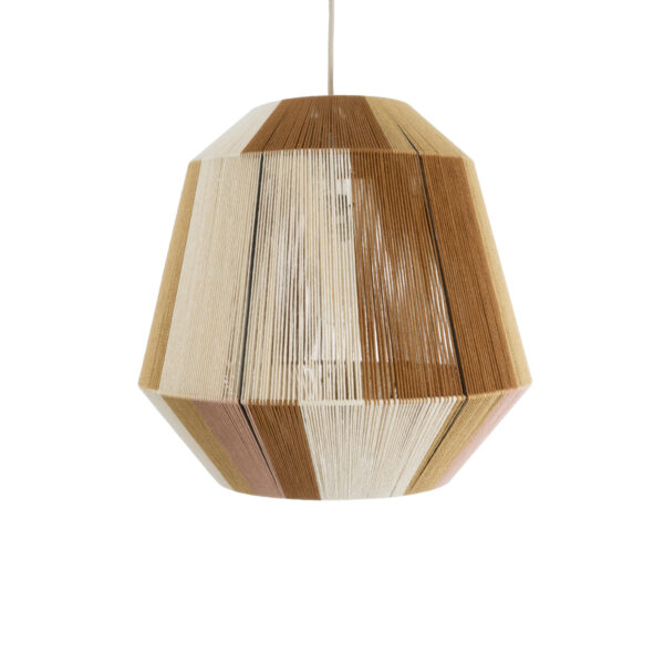 GloboStar® SALERNO 02187 Boho Κρεμαστό Φωτιστικό Οροφής Μονόφωτο 1 x E27 AC220-240V IP20 – Φ50 x Υ50cm – Μπεζ με Λευκό και Καφέ με Ροζ Λεπτό Νήμα Βαμβακερό Πλέγμα Καμπάνα – 5 Χρόνια Εγγύηση