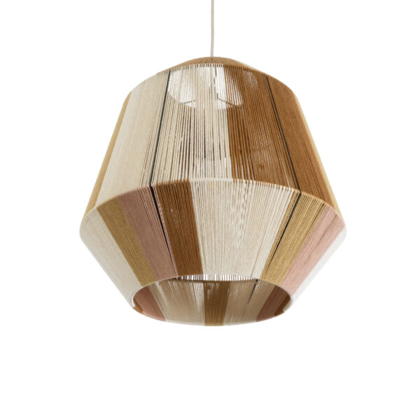 GloboStar® SALERNO 02187 Boho Κρεμαστό Φωτιστικό Οροφής Μονόφωτο 1 x E27 AC220-240V IP20 – Φ50 x Υ50cm – Μπεζ με Λευκό και Καφέ με Ροζ Λεπτό Νήμα Βαμβακερό Πλέγμα Καμπάνα – 5 Χρόνια Εγγύηση
