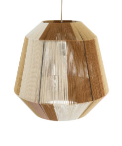 GloboStar® SALERNO 02187 Boho Κρεμαστό Φωτιστικό Οροφής Μονόφωτο 1 x E27 AC220-240V IP20 – Φ50 x Υ50cm – Μπεζ με Λευκό και Καφέ με Ροζ Λεπτό Νήμα Βαμβακερό Πλέγμα Καμπάνα – 5 Χρόνια Εγγύηση