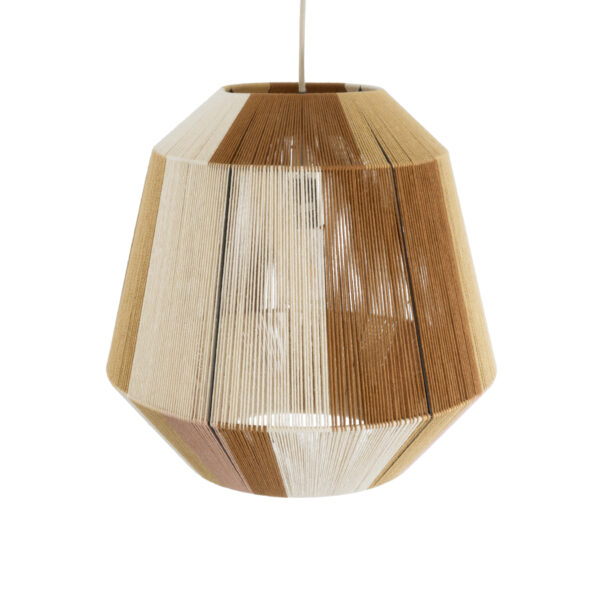 GloboStar® SALERNO 02187 Boho Κρεμαστό Φωτιστικό Οροφής Μονόφωτο 1 x E27 AC220-240V IP20 – Φ50 x Υ50cm – Μπεζ με Λευκό και Καφέ με Ροζ Λεπτό Νήμα Βαμβακερό Πλέγμα Καμπάνα – 5 Χρόνια Εγγύηση