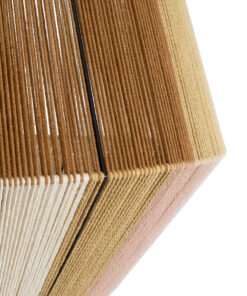 GloboStar® SALERNO 02187 Boho Κρεμαστό Φωτιστικό Οροφής Μονόφωτο 1 x E27 AC220-240V IP20 – Φ50 x Υ50cm – Μπεζ με Λευκό και Καφέ με Ροζ Λεπτό Νήμα Βαμβακερό Πλέγμα Καμπάνα – 5 Χρόνια Εγγύηση