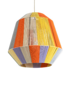 GloboStar® SALERNO 02188 Boho Κρεμαστό Φωτιστικό Οροφής Μονόφωτο 1 x E27 AC220-240V IP20 – Φ50 x Υ50cm – Μπεζ με Λευκό και Γρι με Πορτοκαλί Λεπτό Νήμα Βαμβακερό Πλέγμα Καμπάνα – 5 Χρόνια Εγγύηση