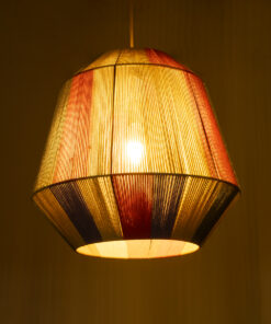 GloboStar® SALERNO 02188 Boho Κρεμαστό Φωτιστικό Οροφής Μονόφωτο 1 x E27 AC220-240V IP20 – Φ50 x Υ50cm – Μπεζ με Λευκό και Γρι με Πορτοκαλί Λεπτό Νήμα Βαμβακερό Πλέγμα Καμπάνα – 5 Χρόνια Εγγύηση