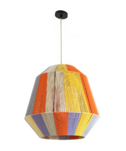 GloboStar® SALERNO 02188 Boho Κρεμαστό Φωτιστικό Οροφής Μονόφωτο 1 x E27 AC220-240V IP20 – Φ50 x Υ50cm – Μπεζ με Λευκό και Γρι με Πορτοκαλί Λεπτό Νήμα Βαμβακερό Πλέγμα Καμπάνα – 5 Χρόνια Εγγύηση