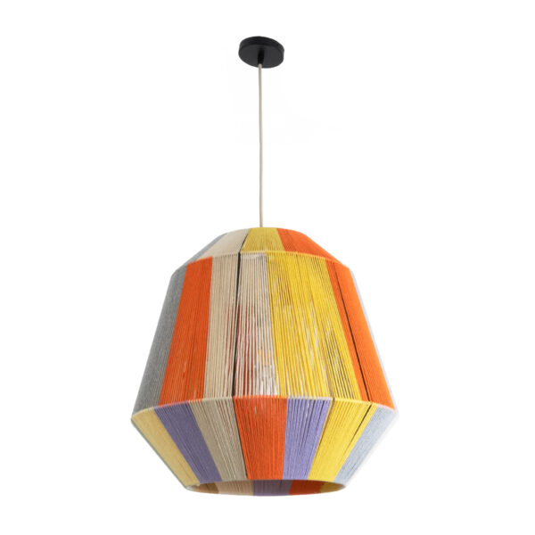 GloboStar® SALERNO 02188 Boho Κρεμαστό Φωτιστικό Οροφής Μονόφωτο 1 x E27 AC220-240V IP20 – Φ50 x Υ50cm – Μπεζ με Λευκό και Γρι με Πορτοκαλί Λεπτό Νήμα Βαμβακερό Πλέγμα Καμπάνα – 5 Χρόνια Εγγύηση