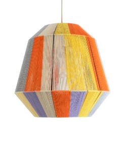 GloboStar® SALERNO 02188 Boho Κρεμαστό Φωτιστικό Οροφής Μονόφωτο 1 x E27 AC220-240V IP20 – Φ50 x Υ50cm – Μπεζ με Λευκό και Γρι με Πορτοκαλί Λεπτό Νήμα Βαμβακερό Πλέγμα Καμπάνα – 5 Χρόνια Εγγύηση