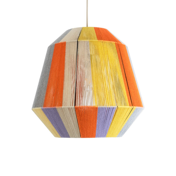 GloboStar® SALERNO 02188 Boho Κρεμαστό Φωτιστικό Οροφής Μονόφωτο 1 x E27 AC220-240V IP20 – Φ50 x Υ50cm – Μπεζ με Λευκό και Γρι με Πορτοκαλί Λεπτό Νήμα Βαμβακερό Πλέγμα Καμπάνα – 5 Χρόνια Εγγύηση
