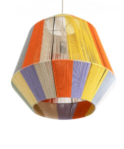 GloboStar® SALERNO 02188 Boho Κρεμαστό Φωτιστικό Οροφής Μονόφωτο 1 x E27 AC220-240V IP20 – Φ50 x Υ50cm – Μπεζ με Λευκό και Γρι με Πορτοκαλί Λεπτό Νήμα Βαμβακερό Πλέγμα Καμπάνα – 5 Χρόνια Εγγύηση