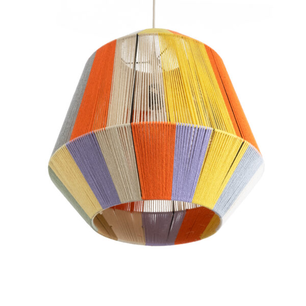 GloboStar® SALERNO 02188 Boho Κρεμαστό Φωτιστικό Οροφής Μονόφωτο 1 x E27 AC220-240V IP20 – Φ50 x Υ50cm – Μπεζ με Λευκό και Γρι με Πορτοκαλί Λεπτό Νήμα Βαμβακερό Πλέγμα Καμπάνα – 5 Χρόνια Εγγύηση