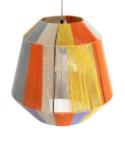 GloboStar® SALERNO 02188 Boho Κρεμαστό Φωτιστικό Οροφής Μονόφωτο 1 x E27 AC220-240V IP20 – Φ50 x Υ50cm – Μπεζ με Λευκό και Γρι με Πορτοκαλί Λεπτό Νήμα Βαμβακερό Πλέγμα Καμπάνα – 5 Χρόνια Εγγύηση