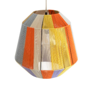 GloboStar® SALERNO 02188 Boho Κρεμαστό Φωτιστικό Οροφής Μονόφωτο 1 x E27 AC220-240V IP20 – Φ50 x Υ50cm – Μπεζ με Λευκό και Γρι με Πορτοκαλί Λεπτό Νήμα Βαμβακερό Πλέγμα Καμπάνα – 5 Χρόνια Εγγύηση