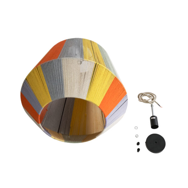 GloboStar® SALERNO 02188 Boho Κρεμαστό Φωτιστικό Οροφής Μονόφωτο 1 x E27 AC220-240V IP20 – Φ50 x Υ50cm – Μπεζ με Λευκό και Γρι με Πορτοκαλί Λεπτό Νήμα Βαμβακερό Πλέγμα Καμπάνα – 5 Χρόνια Εγγύηση
