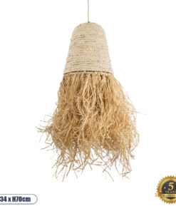 GloboStar® AREMBEPE 02189 Boho Κρεμαστό Φωτιστικό Οροφής Μονόφωτο 1 x E27 AC220-240V IP20 – Φ34 x Υ70cm – Μπεζ Φυσική Ράφια Νήμα Πλέγμα Καμπάνα – 5 Χρόνια Εγγύηση